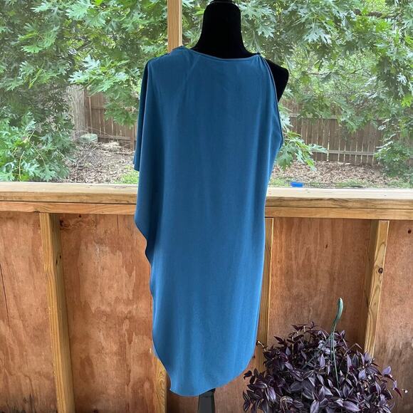Halston Heritage Blue Crepe One Sleeve Shift Dress Size 8 - Picture 5 of 12